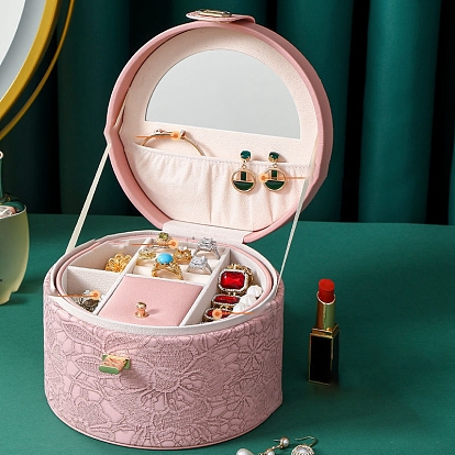 Portable Travel Round Imitation Leather Jewelry Storage Boxes for Earrings Rings Necklaces
