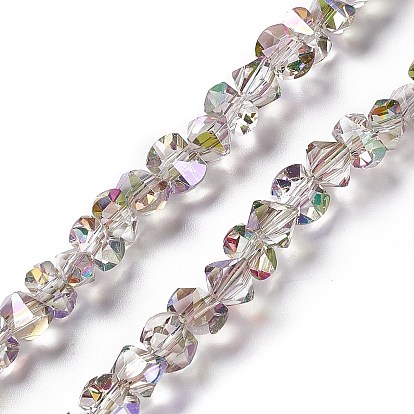 Transparent Electroplate Glass Beads Strands, Half Plated, Faceted, Bowknot