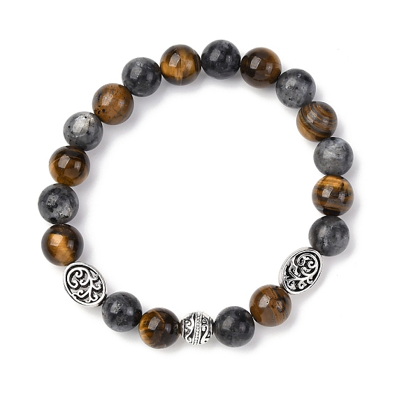 Браслеты из сплава, натурального тигрового глаза и ларвикита с круглыми бусинами для мужчин и женщин
