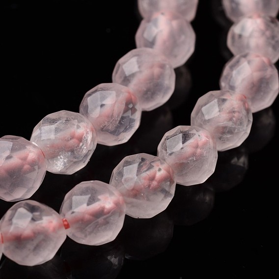 Faceted Natural Rose Quartz Round Bead Strands