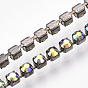Brass Claw Chain Stretch Bracelets, with Rhinestone, AB Color Plated