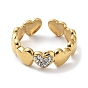304 Stainless Steel Heart Open Cuff Ring with Crystal Rhinestone