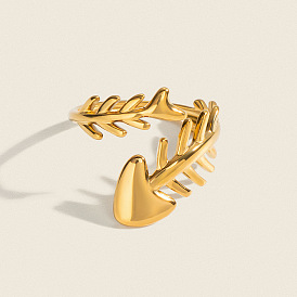304 Stainless Steel Open Cuff Rings for Women, Fishbone