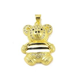 Brass Micro Pave Cubic Zirconia Pendants, with Enamel, Real 18K Gold Plated, Bear