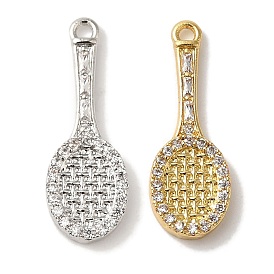 Rack Plating Brass Micro Pave Cubic Zirconia Pendants, Cadmium Free & Lead Free, Long-Lasting Plated, Banminton Racket