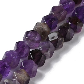Natural Amethyst Star Cut Round Beads Strands, Faceted