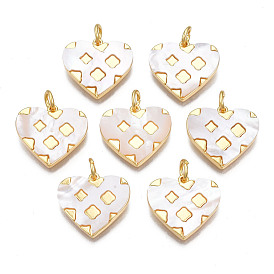 Shell Pendants, with Real 18K Gold Plated Tone Brass Findings, Cadmium Free & Nickel Free & Lead Free, Heart