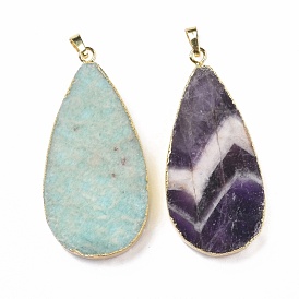 Natural Gemstone Big Pendants, with Eco-Friendly Golden Tone Brass Findings, Lead Free & Cadmium Free, Teardrop