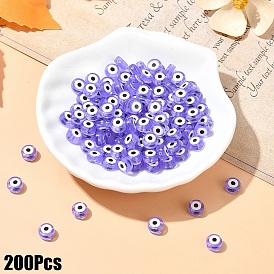 200Pcs Transparent Acrylic Beads, Flat Round with Evil Eye Pattern