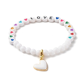 Word Lover Beaded Stretch Bracelet with Heart Charm for Women