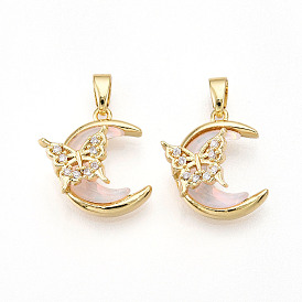 Латунные микро проложить кубического циркония подвески, без кадмия и без свинца, cmолой, подвески луна и бабочка