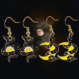 Black Oil Drop Snake-shaped Halloween Jewelry Yellow Sun Star Moon Personality Ear Accessories.