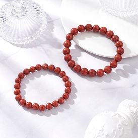 2шт. 2 стили браслеты из натуральной красной яшмы, эластичные браслеты для мужчин и женщин, круглые
