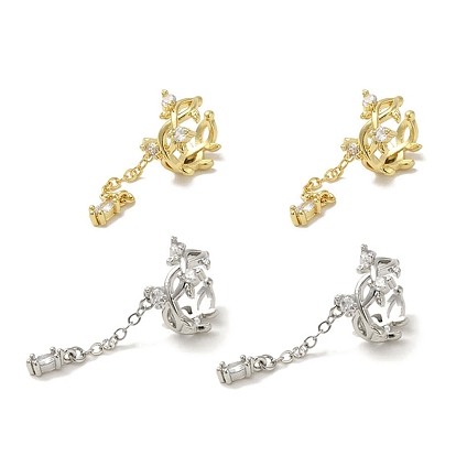 Женские серьги-манжеты из латуни с покрытием из латуни, прозрачные листья кубического циркония и цепочки-манжеты, без кадмия и без свинца, долговечный