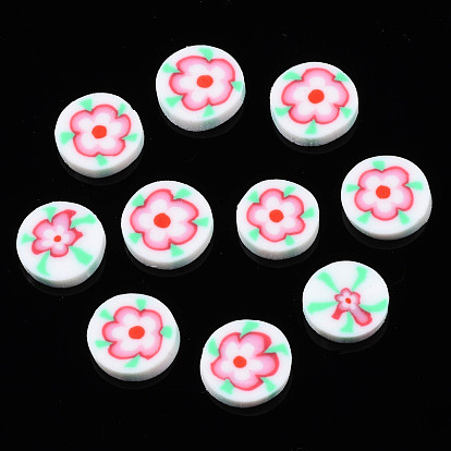 Handmade Polymer Clay Cabochons, Polymer Clay Slices for Resin Crafts & DIY Projects, Flat Round with Flower