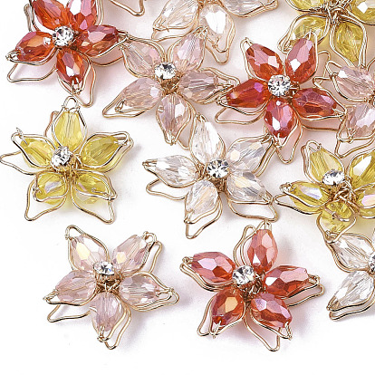 Стеклянные подвески из проволоки ручной работы, с гранеными стеклянными шариками, латунная проволока из хрусталя и хрусталя, цветок