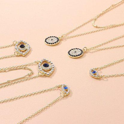 14K Full Diamond Round Geometric Pendant Necklace for Women - Fashionable and Minimalist Devil's Eye Jewelry