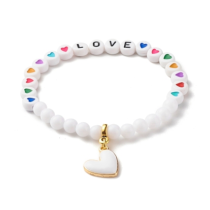 Word Lover Beaded Stretch Bracelet with Heart Charm for Women