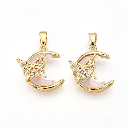 Латунные микро проложить кубического циркония подвески, без кадмия и без свинца, cmолой, подвески луна и бабочка