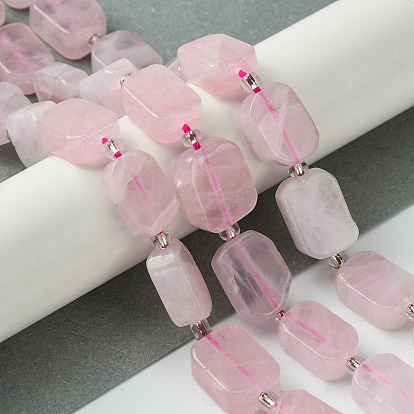 Natural Rose Quartz Beads Strands, with Seed Beads, Rectangle