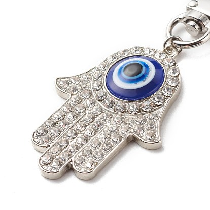 Zinc Alloy Rhinestone Pendant Decorations, Buddha Hand with Evil Eye Clip-on Charms, for Keychain, Purse, Backpack Ornament, Stitch Marker