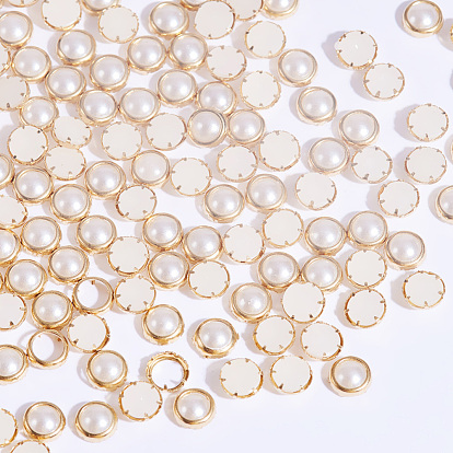 ABS Plastic Imitation Pearl Cabochons, with Brass Findings, Nail Art Decoration Accessories, Half Round