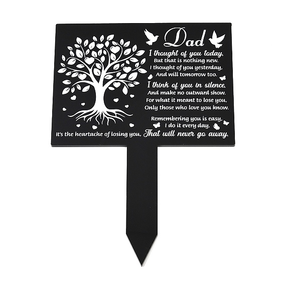 Acrylic Garden Stake, Ground Insert Decor, for Yard, Lawn, Garden Decoration, Rectangle with Memorial Words
