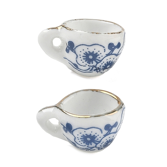 Handmade Porcelain Pendants, Blue and White Porcelain, Cup Shape Charms