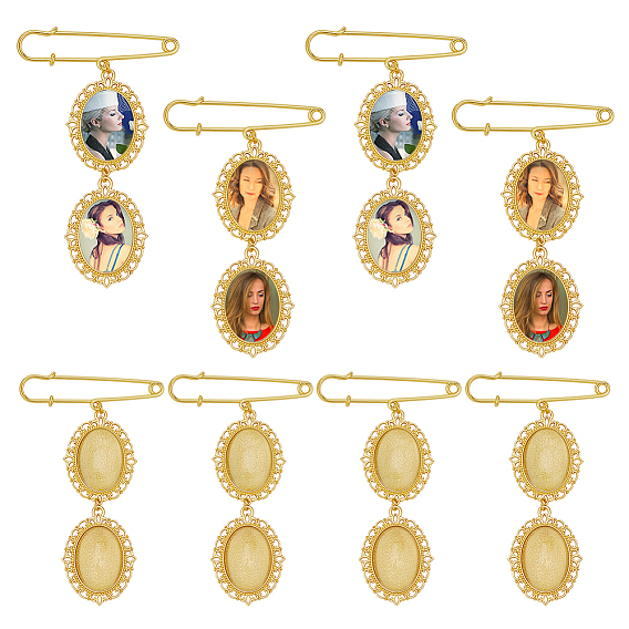 Наборы для самостоятельного изготовления брошей, включая 4шт. двойных овальных брошей из сплава и 8шт. стеклянных кабошонов