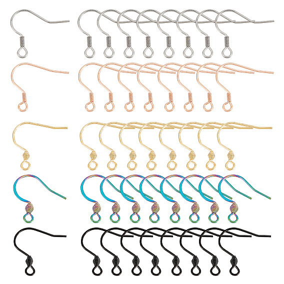 100Pcs 5 Style 304 Stainless Steel Earring Hooks, Ear Wire