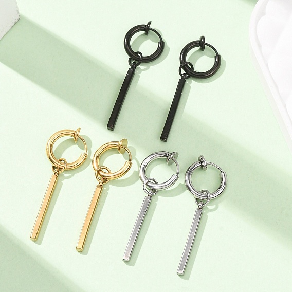 201 Stainless Steel Hoop Dangle Earrings for Women, Stick, with 304 Stainless Steel Pin