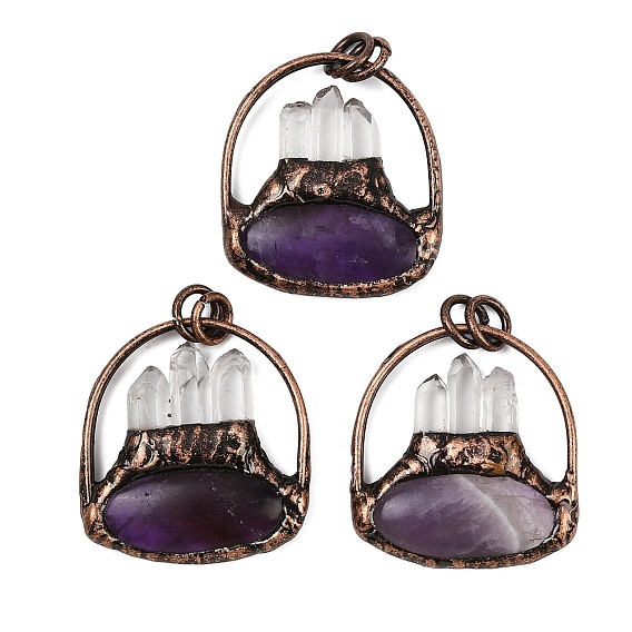 Подвески из натурального аметиста и кварца, подвески для сумок с латунной оправой
