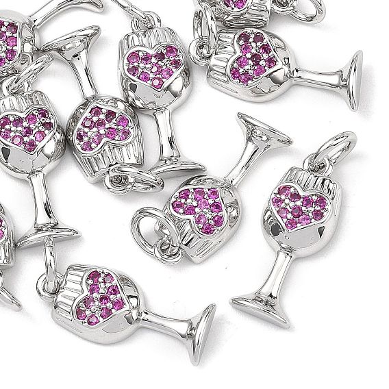 SHEGRACE Brass Micro Pave Cubic Zirconia Pendants, Cadmium Free & Nickel Free & Lead Free, Wine Glass Charms
