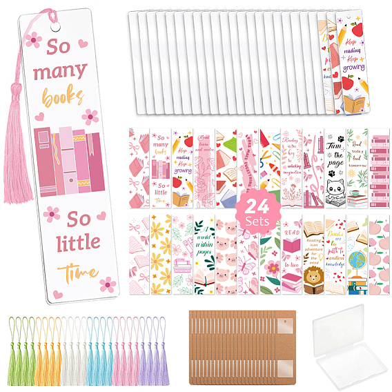 Kits de fabrication de marque-pages en papier à motifs mixtes, avec des autocollants en plastique, signet acrylique, Tassel de polyester, pour tasse de sublimation uv