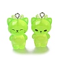 Luminous Transparent Resin Pendants, Cat Charm, with Platinum Zinc Alloy Loop, Glow in the Dark