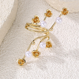 Открытые кольца-манжеты из сплава с имитацией жемчуга для женщин, цветок