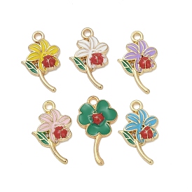 Подвески из эмали и сплава, цветок с подвеской в виде божьей коровки, золотые