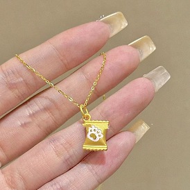 Colliers pendentifs en alliage émaillé avec empreinte de patte de chat et bonbon pour femmes, blanc