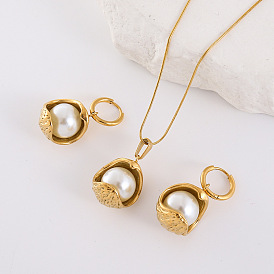 304 комплекты из ожерелий и серег-колец из нержавеющей стали, с круглым перлы раковины