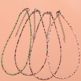 Bohemian Rainbow Glass Bead Necklace - Sweet and Charming, Beaded Choker.