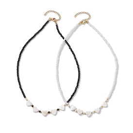 Стеклянные бусины ожерелья, Ожерелья с подвесками в форме сердца из натуральных пресноводных ракушек