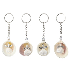 Natural Shell Keychain, with Angel Alloy Finding