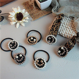 Pearl Leopard Print Wide Hairband with Smiley Face - Simple, Beaded, Hair Accessories.