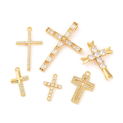 Латунные микропаве прозрачные подвески с фианитом, крестик