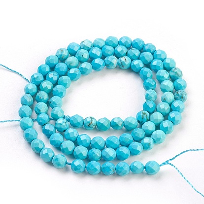 Natural Magnesite Beads Strands, Dyed & Heated, Faceted, Round, 4mm, Hole: 1mm
