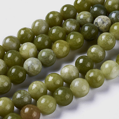 Natural Chinese Jade/Southern Jade Beads Strands, Smooth Round