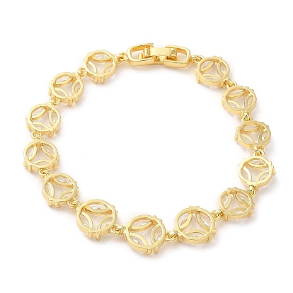 Clear Cubic Zirconia Flat Round Link Chain Bracelet, Brass Bracelet, Lead Free & Cadmium Free
