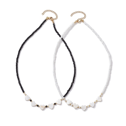 Glass Beads Necklaces, Natural Freshwater Shell Heart Pendant Necklaces
