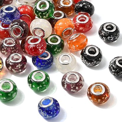 Светятся в темноте ручной светящийся стиль лампворк большое отверстие европейских бисера, с латунными сердечниками с серебряным покрытием, рондель, 14x9~10 мм, отверстие : 5 мм