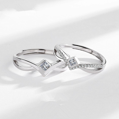 Регулируемые кольца-манжеты из латуни с кубическим цирконием для пары., ромб